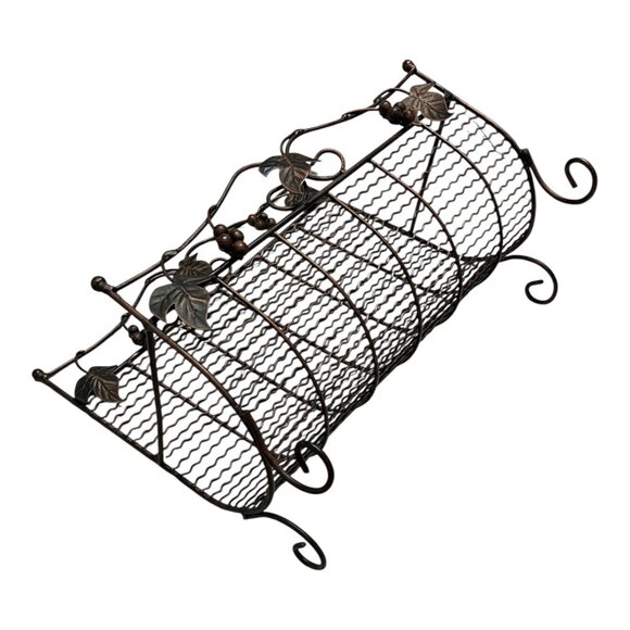 Vintage Wire Magazine Rack – Bronze Scrollwork with Grapevine Motif – Freestandi - Picture 4 of 6